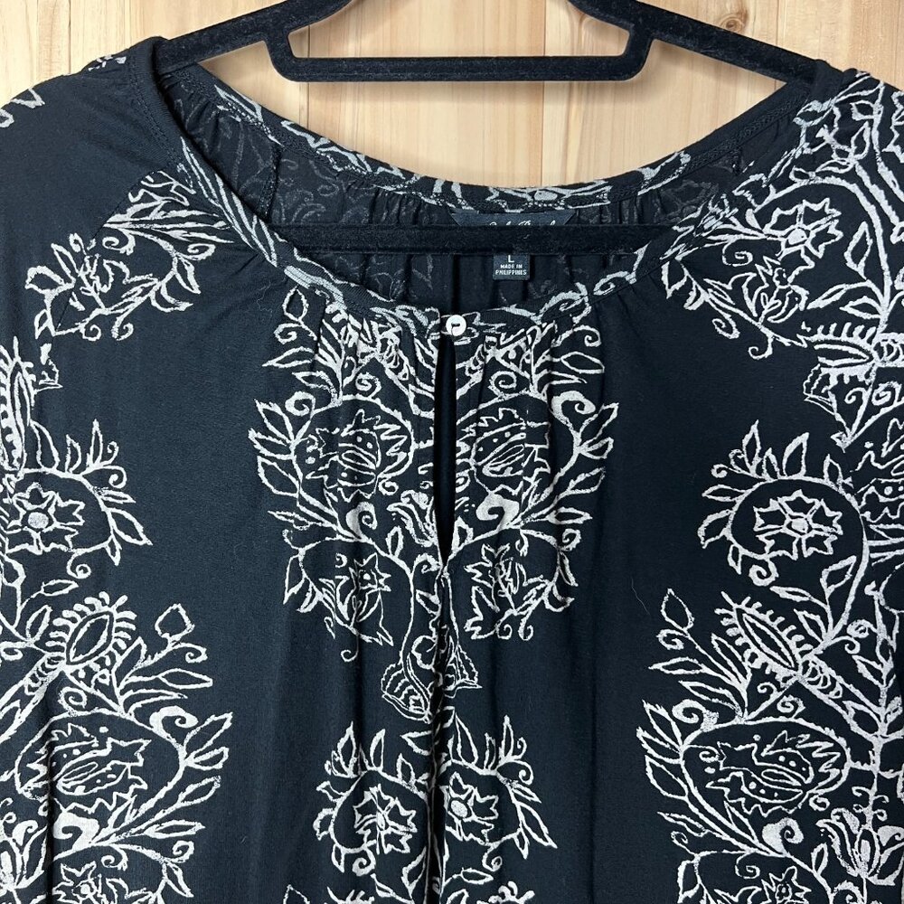 Lucky Brand Bundle Womens Large Black Navy Boho Tops Floral Embroidered‎ Print L - Picture 13 of 16